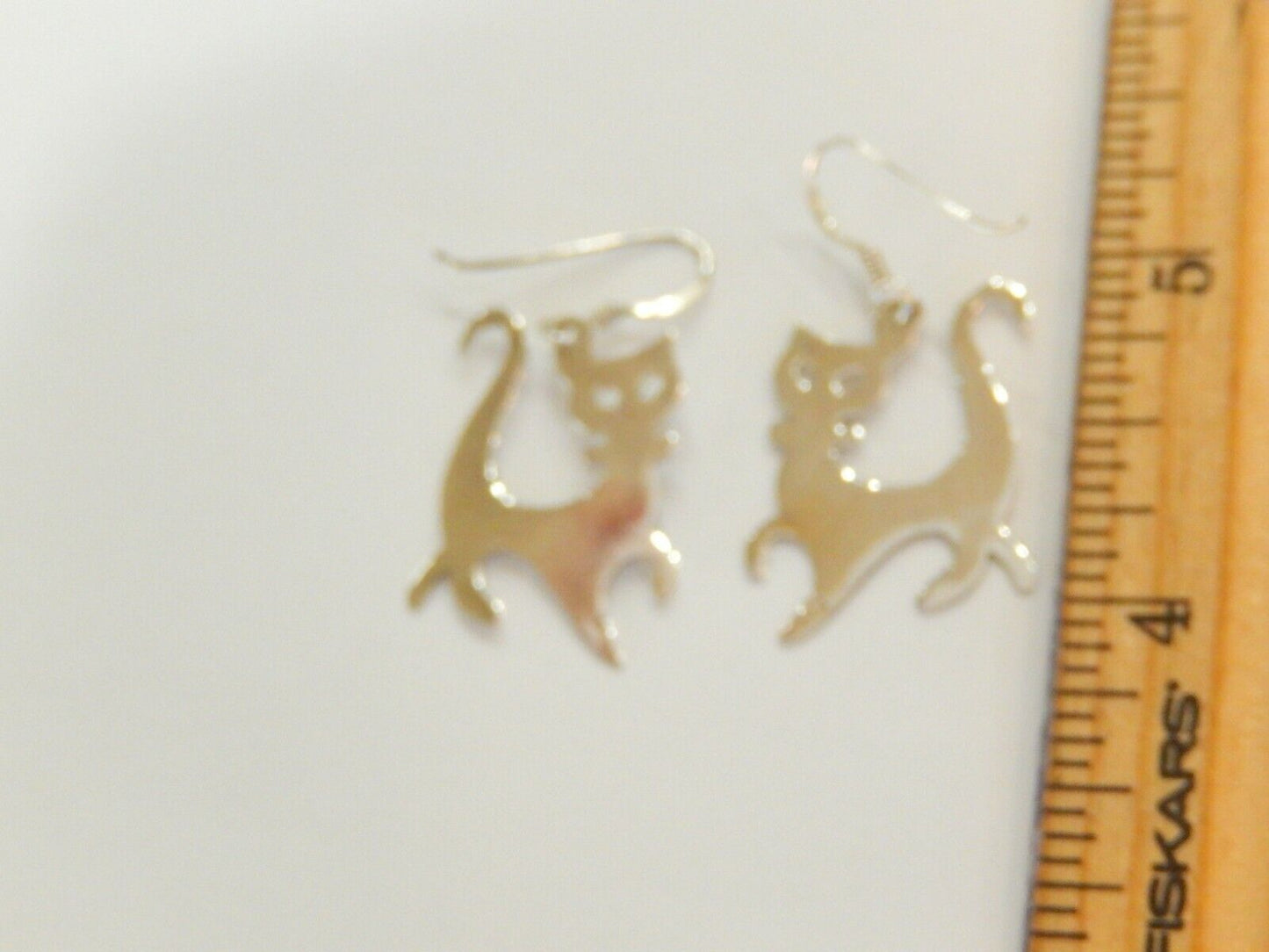 *VINTAGE*   Sterling Silver -  Kitty Cat Animal Dangle Earrings 1" x 3/4"