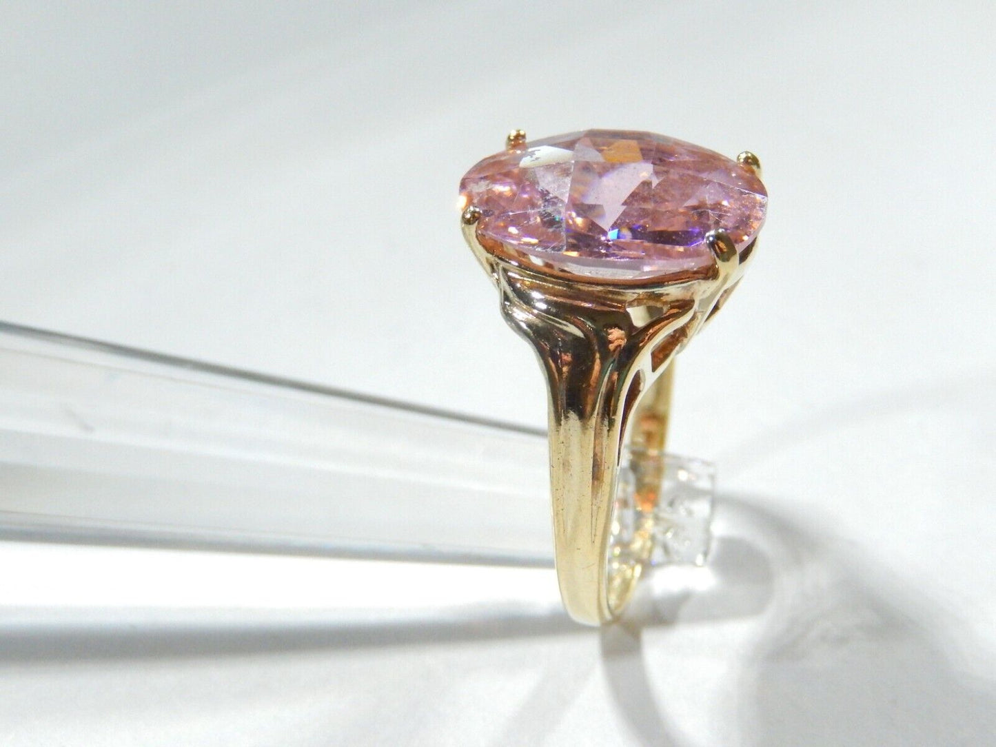 *VINTAGE*  Sterling Gold Vermeil CZ Pink 13.0CT Oval Cocktail Ring Size 8.75