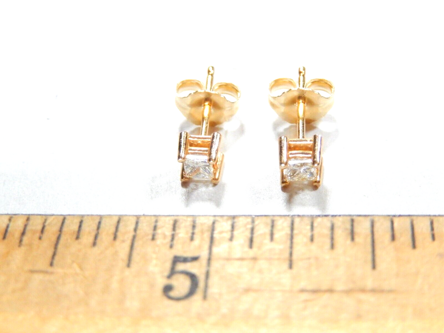 14K Yellow Gold 1/4 CT Square Princess Cut Cubic Zirconia  Ear Stud Earrings