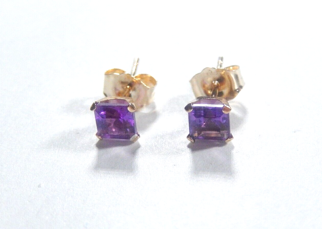10K Yellow Gold  3/4 CT T.W 4mm Princess Cut  Amethyst Stud Earrings