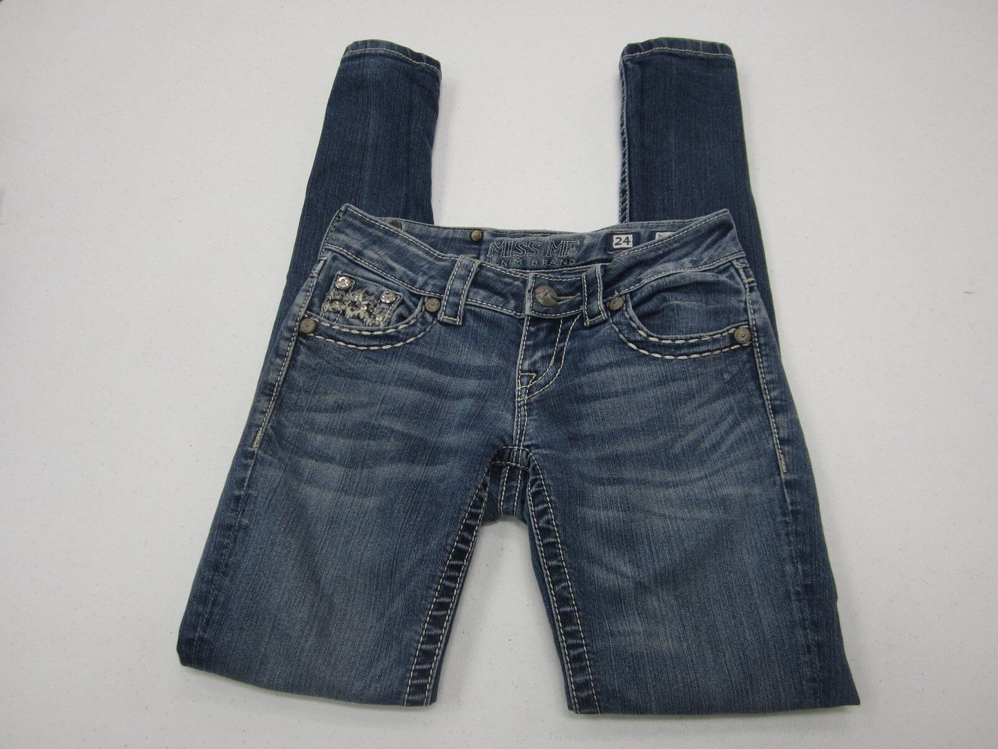 MISS ME Buckle LOW RISE SKINNY RHINESTONE EMBELLISHED JEANS 24 x 31 JE1072S2R