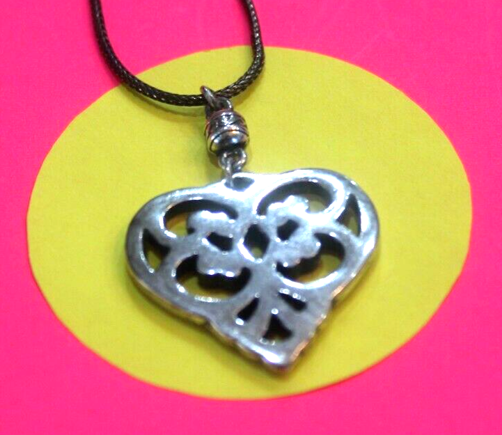 BRIGHTON RETIRED LARGE SILVER PLATED HEART NECKLACE