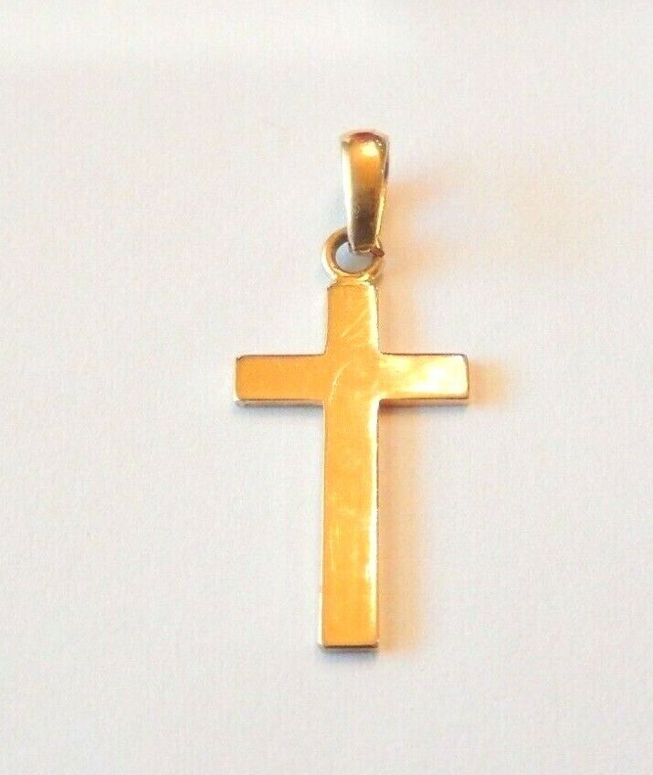 14K Yellow Gold  Polished Block Style Stick Cross Pendant
