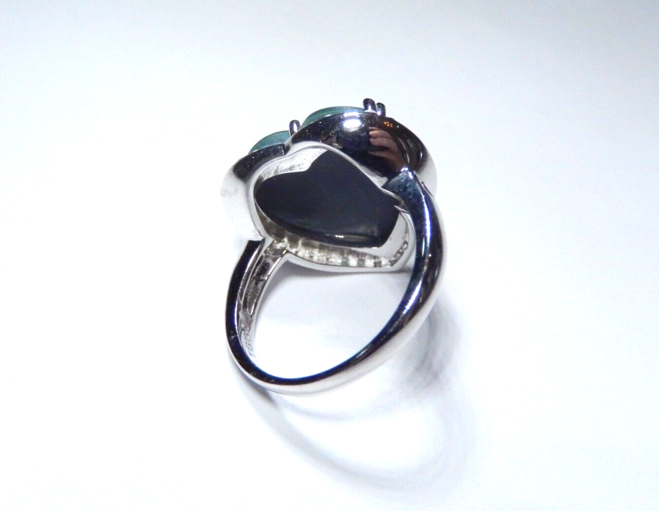 LARGE Blue  Opal Inlay and cz  Heart Ring Sterling Silver 925, size 8