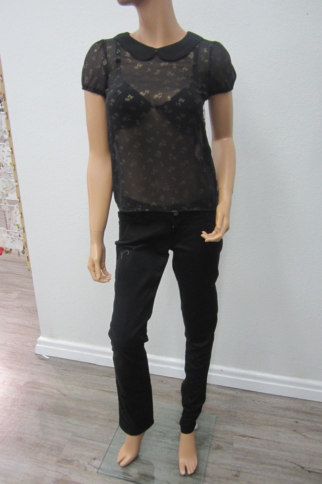 *NWT*  Princess Vera Wang  SUPER CUTE Black Lacey Pullover Sheer Top Size XS