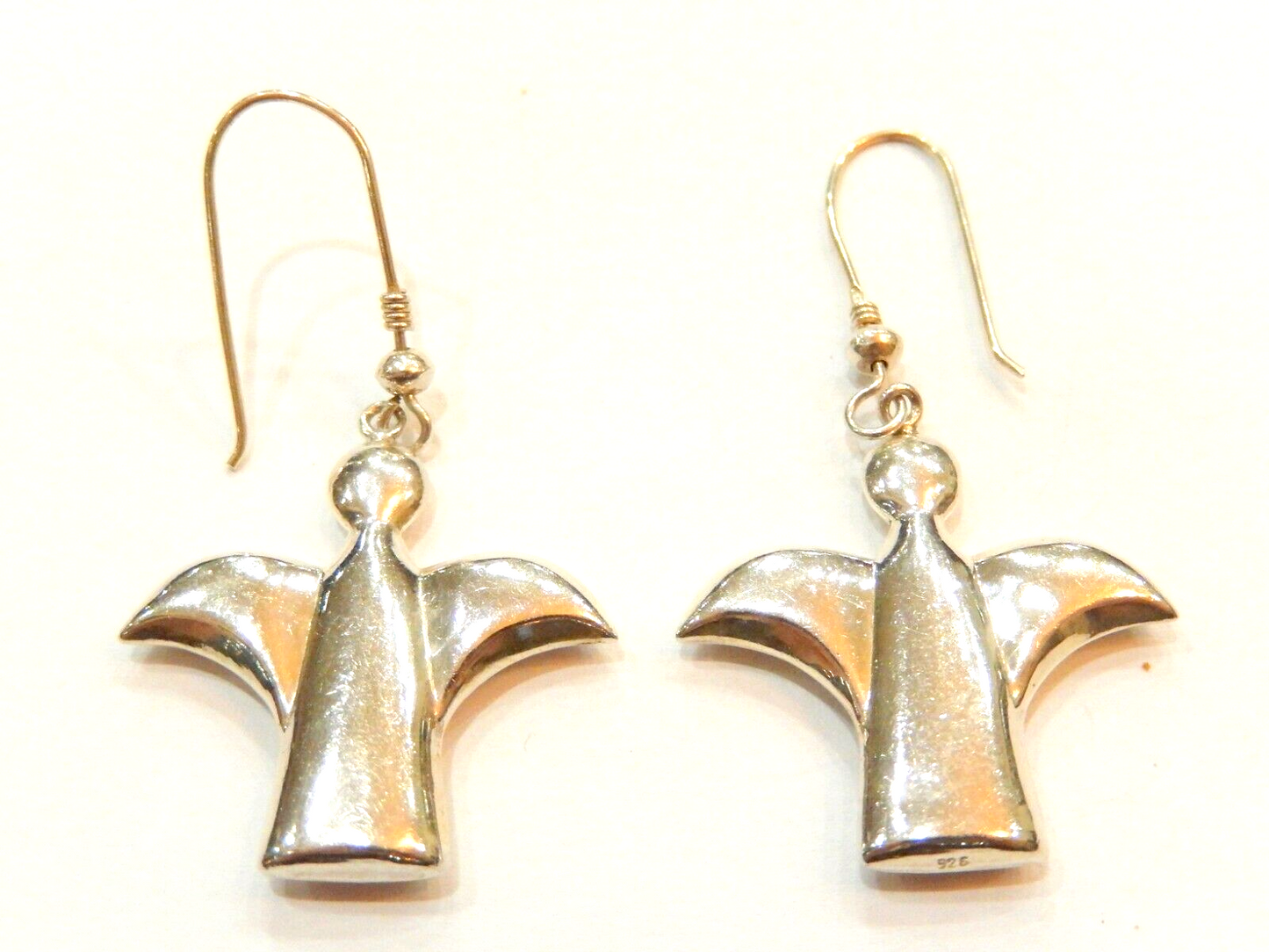 *VINTAGE*  STERLING SILVER DANGLE PUFFED  ANGEL  EARRINGS 1 1/8" x 1"