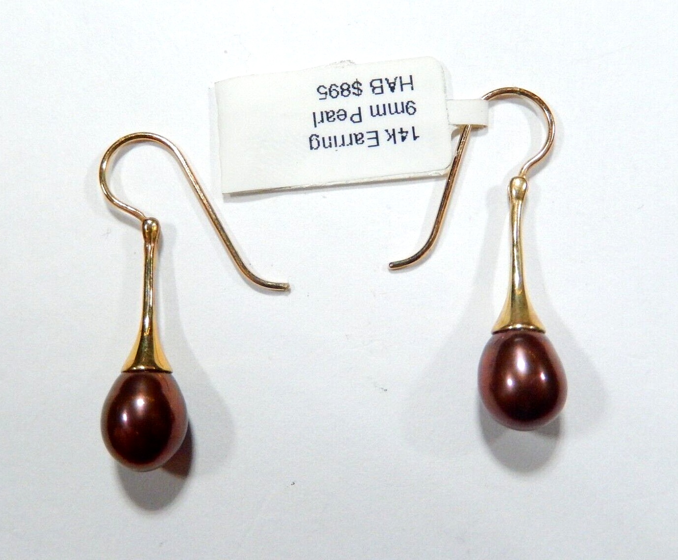 Tahitian 9 x 7.5mm  Pearl Dangle Earrings w/ 14k Yellow Gold Hinged Shepard Hook
