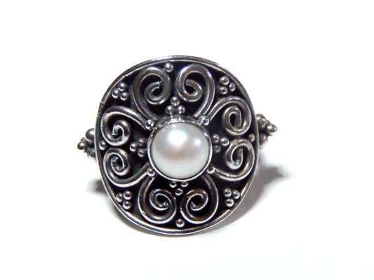 *VINTAGE*  Natural Freshwater Pearl Gemstone 925 Sterling Silver Ring Sz 6.5