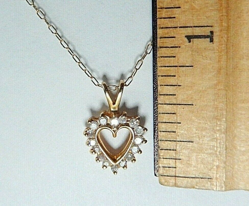 *VINTAGE*  14K Yellow Gold .25 CT Diamond  Open Heart  Pendant w/ 14K YG 18" Chn