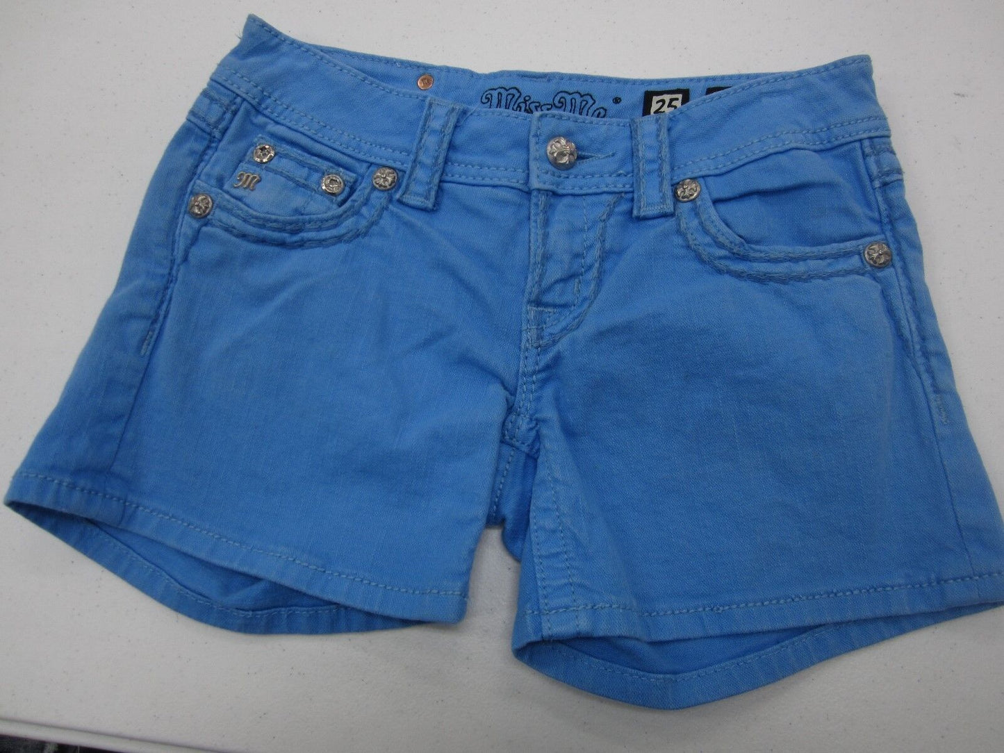 MINT Miss Me Jeans Shorts JS5014H53 Sky Blue Low Rise Studded Crystals Sz 25x4