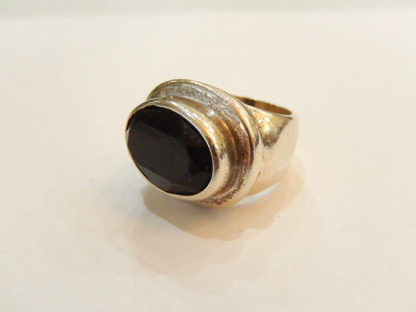 *VINTAGE*  SIGNED SOUTHWEST BLACK ONYX  STERLING SILVER RING Size 6.5