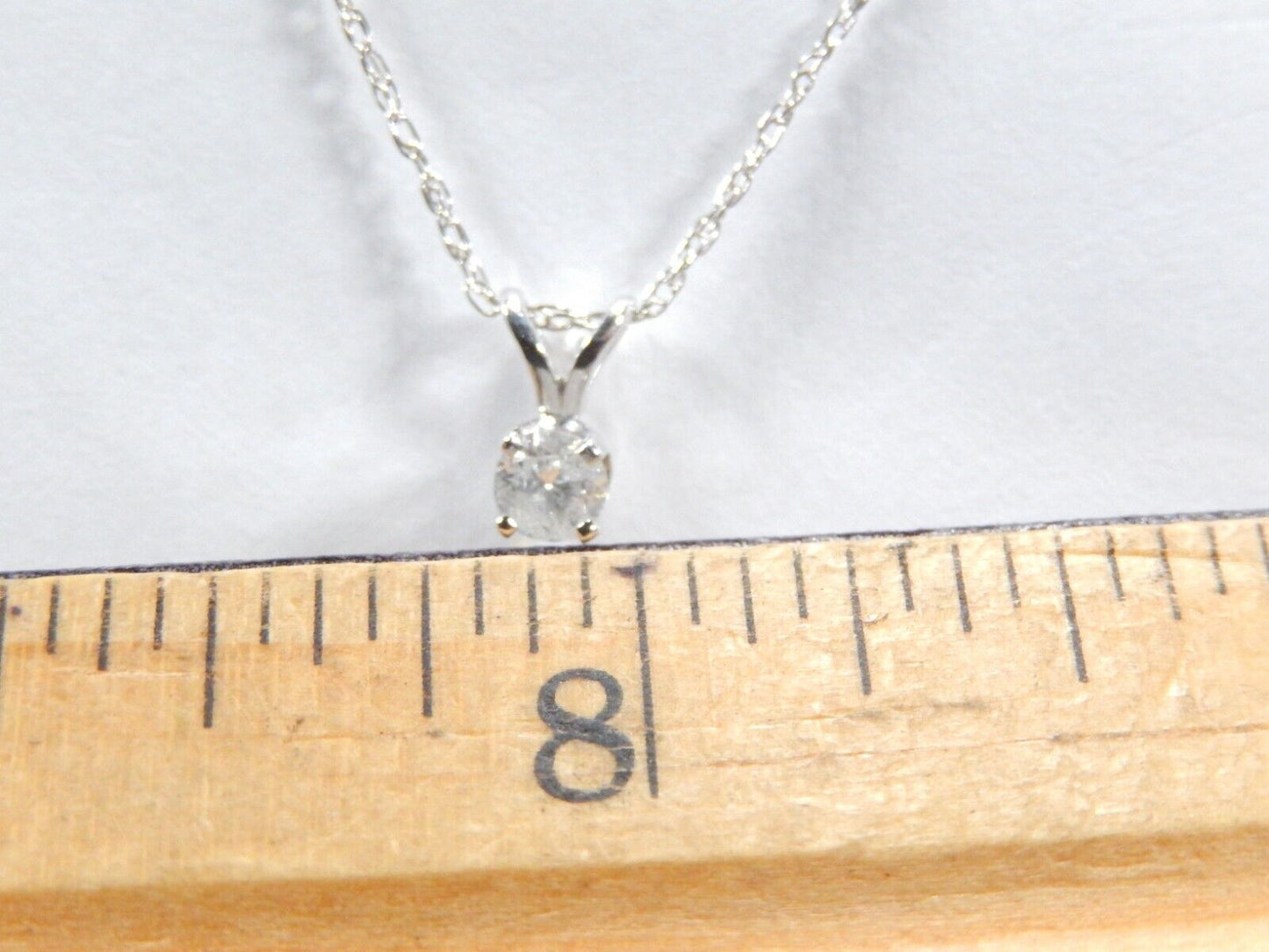 14K White Gold .16CT Brilliant Cut Natural Diamond Solitaire Pendant w/18 Chain