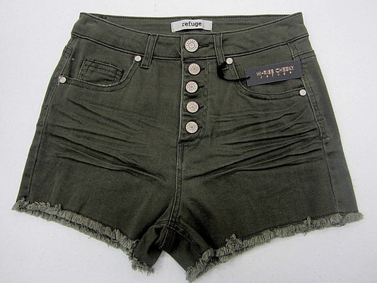 NWT Refuge Olive Denim Shorts Cheeky Hi-Rise 5 Button Charlotte Russe Size 2