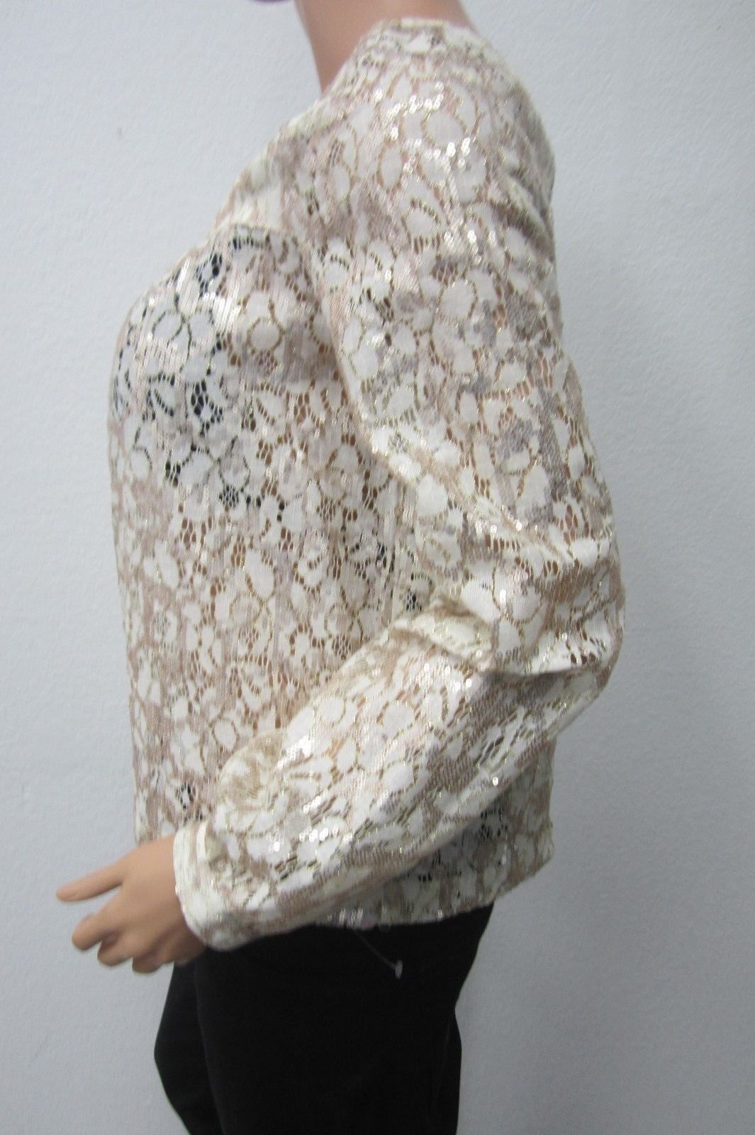 *NWT* $79 JESSICA SIMPSON GOLD SEQUINCE MELIA ANTIQUE WHITE TOP Size Small