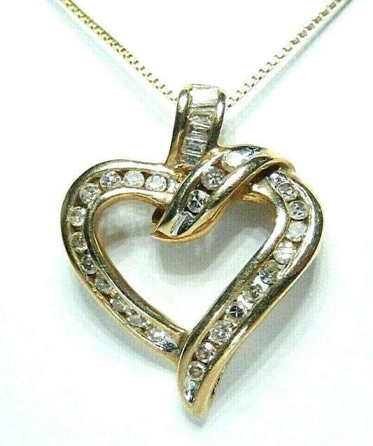 *VINTAGE* 10K Yellow Gold 1/3CT 28  Natural Diamonds  Heart Pendant w/14K 20" Ch