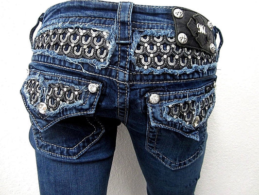 MINT Miss Me Horseshoe Flap Pocket Signature Rise Skinny Dark Wash Jeans Sz26x30