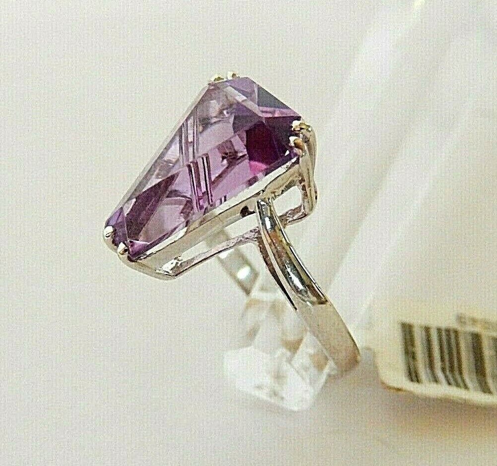 14K Solid White Gold Fancy Cut Amethyst  Cocktail Ring Size 7