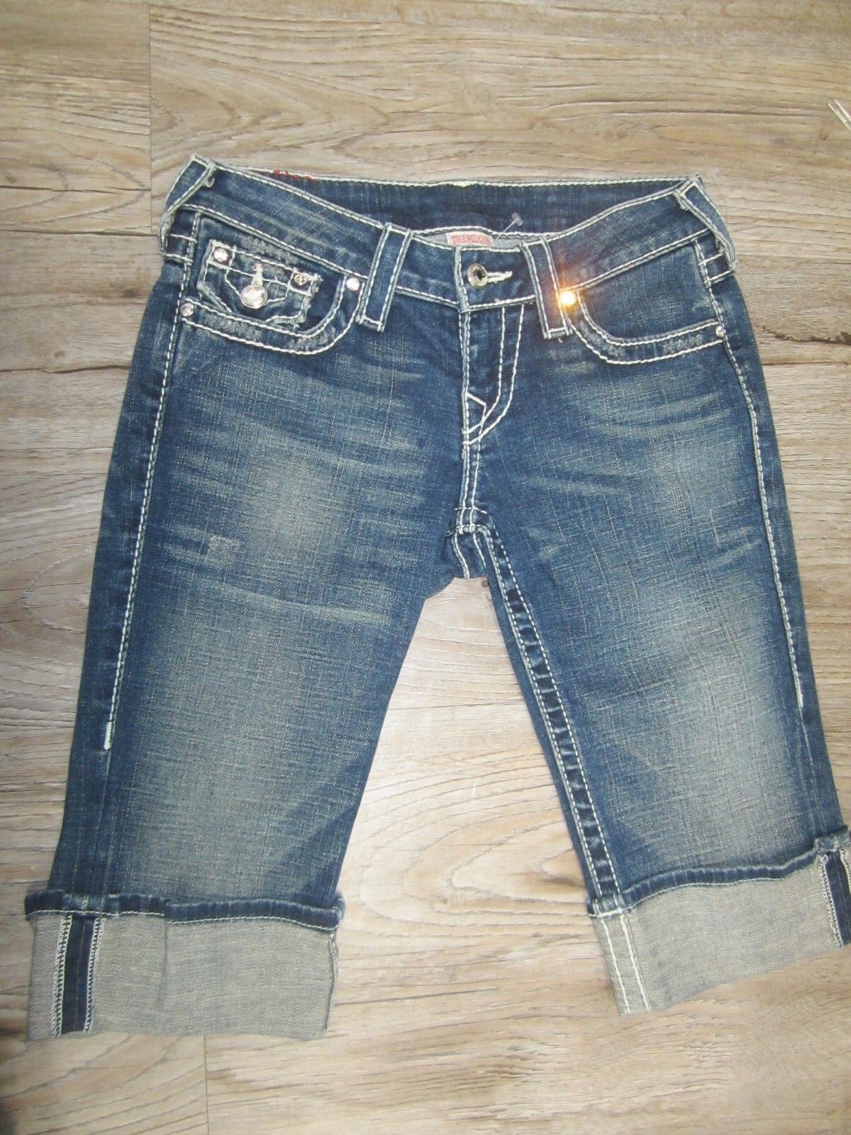 AUTHENTIC NWOT TRUE RELIGION WOMEN'S Capri JEANS Disco Sophie Big T SWAROVSKI