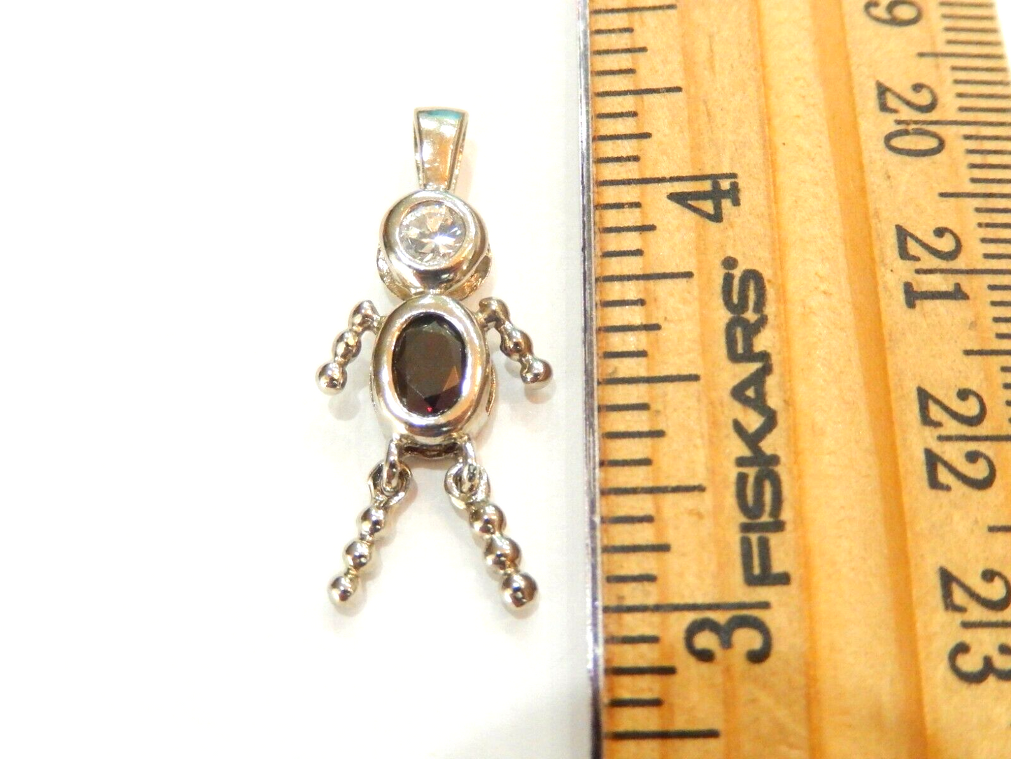 Garnet January Sterling Silver Birthstone Baby Boy Pendant / Charm