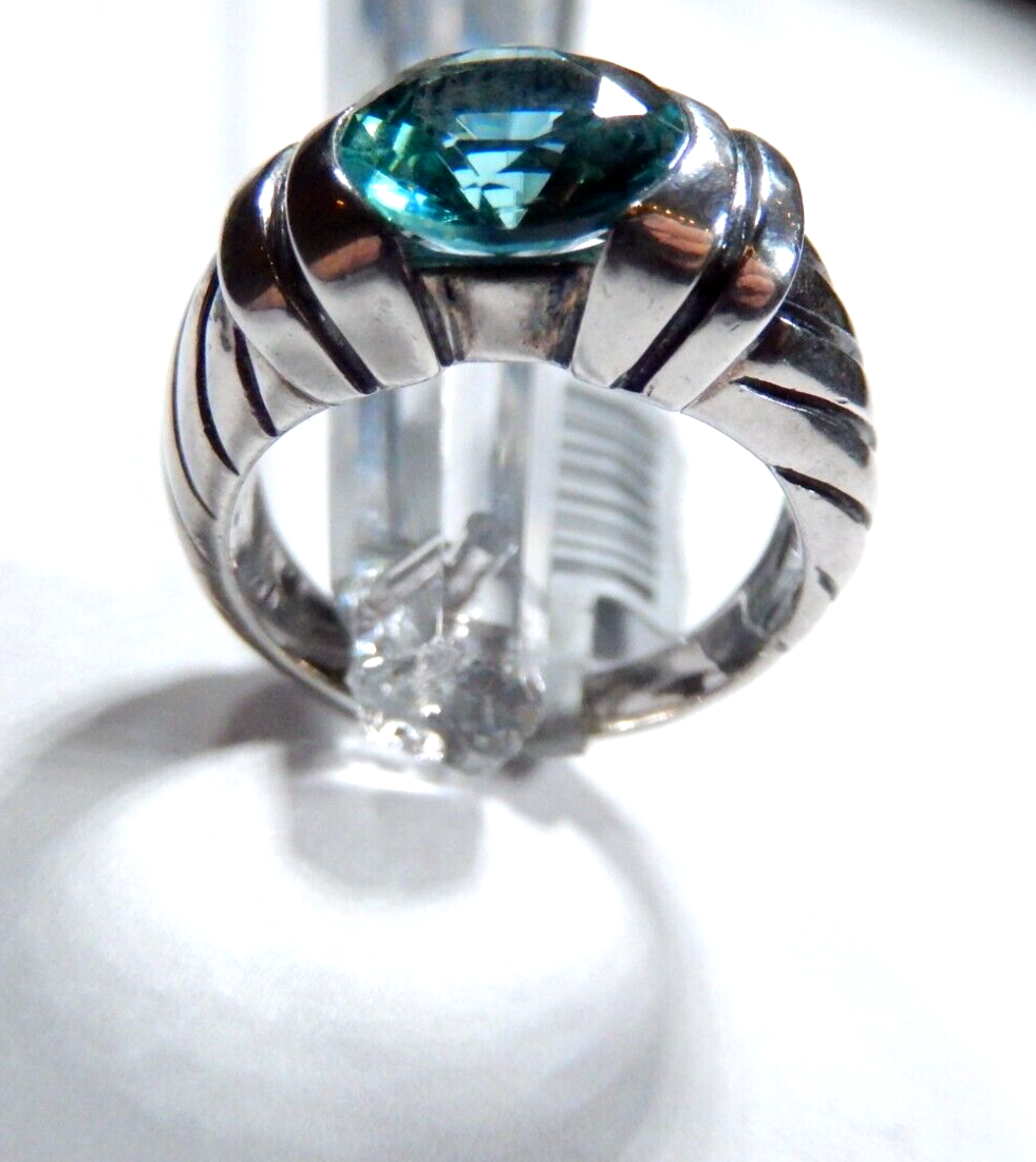 3.0 CT Sterling Silver London Blue Topaz Swirled Ribbed Band Statement Ring Sz 7