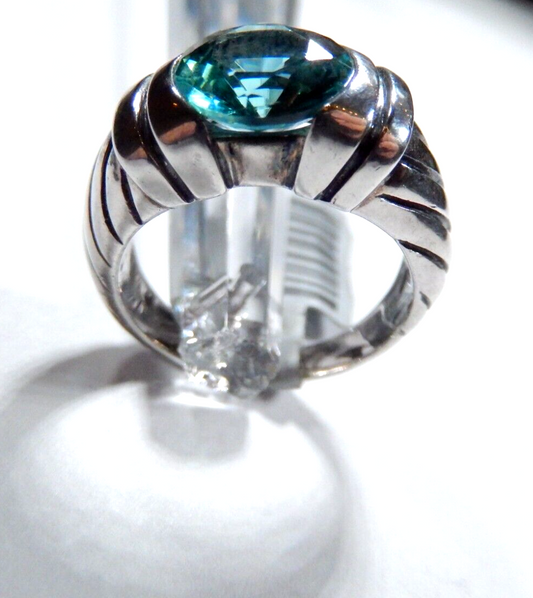 3.0 CT Sterling Silver London Blue Topaz Swirled Ribbed Band Statement Ring Sz 7