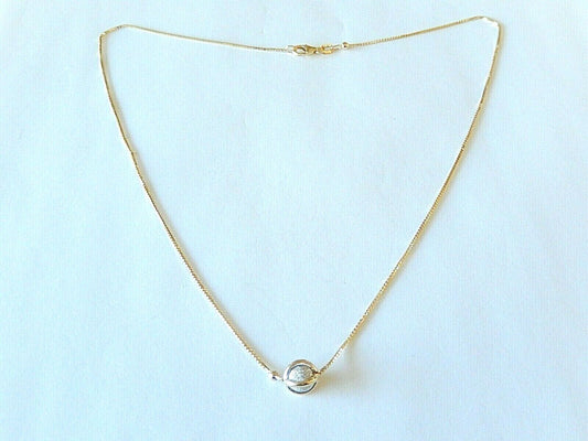 *VINTAGE* 14K Yellow Gold & White Gold Sparkle Ball Pendant on 16" 14K BoxChain