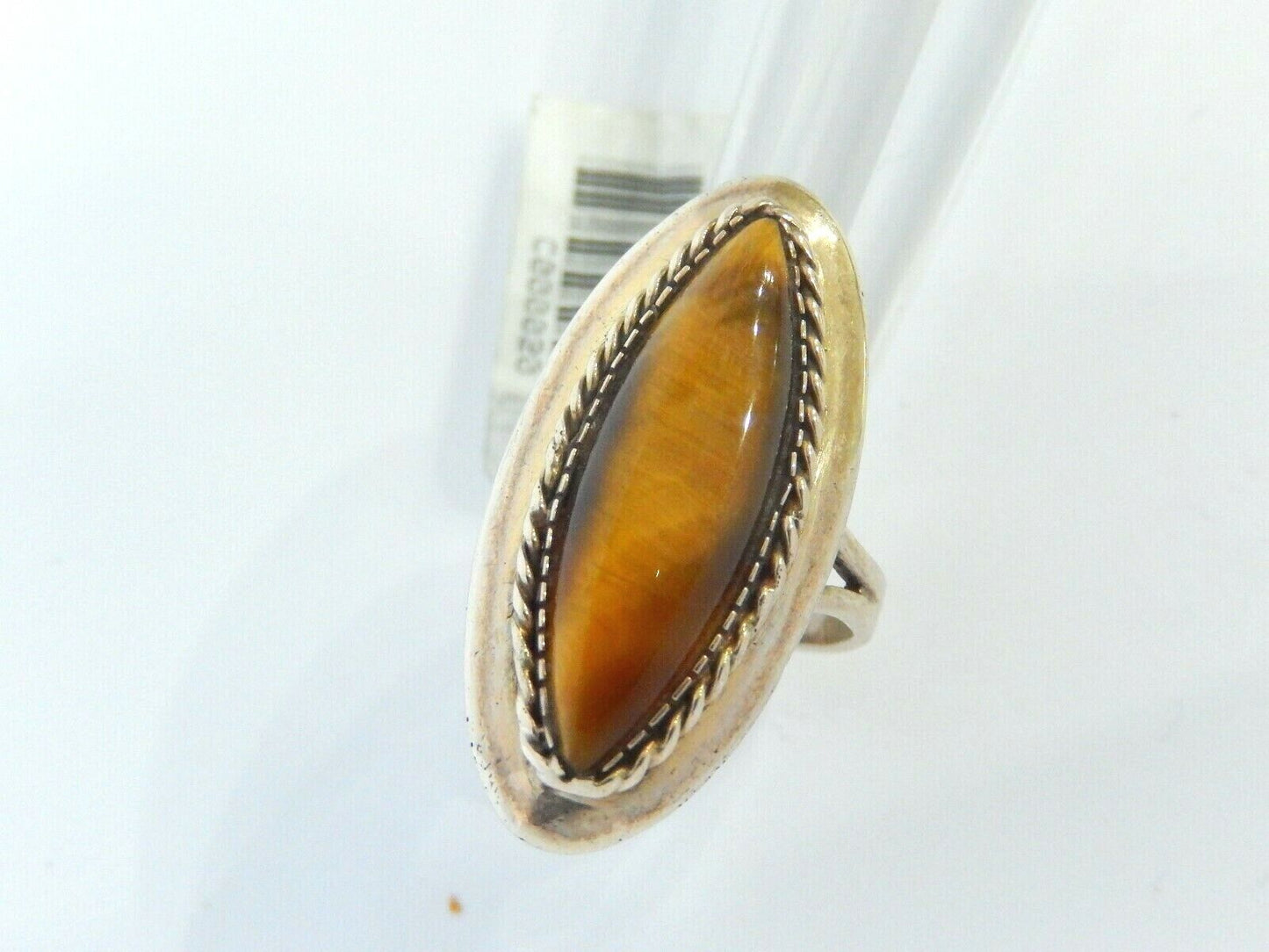 *VINTAGE* LADIES 14K YELLOW GOLD LONG  30mm TIGERS EYE RING SIZE 6