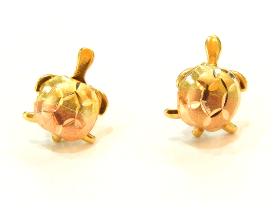 New 14k Yellow & Rose Gold Turtle Stud Earrings 9/16" x 7/16"