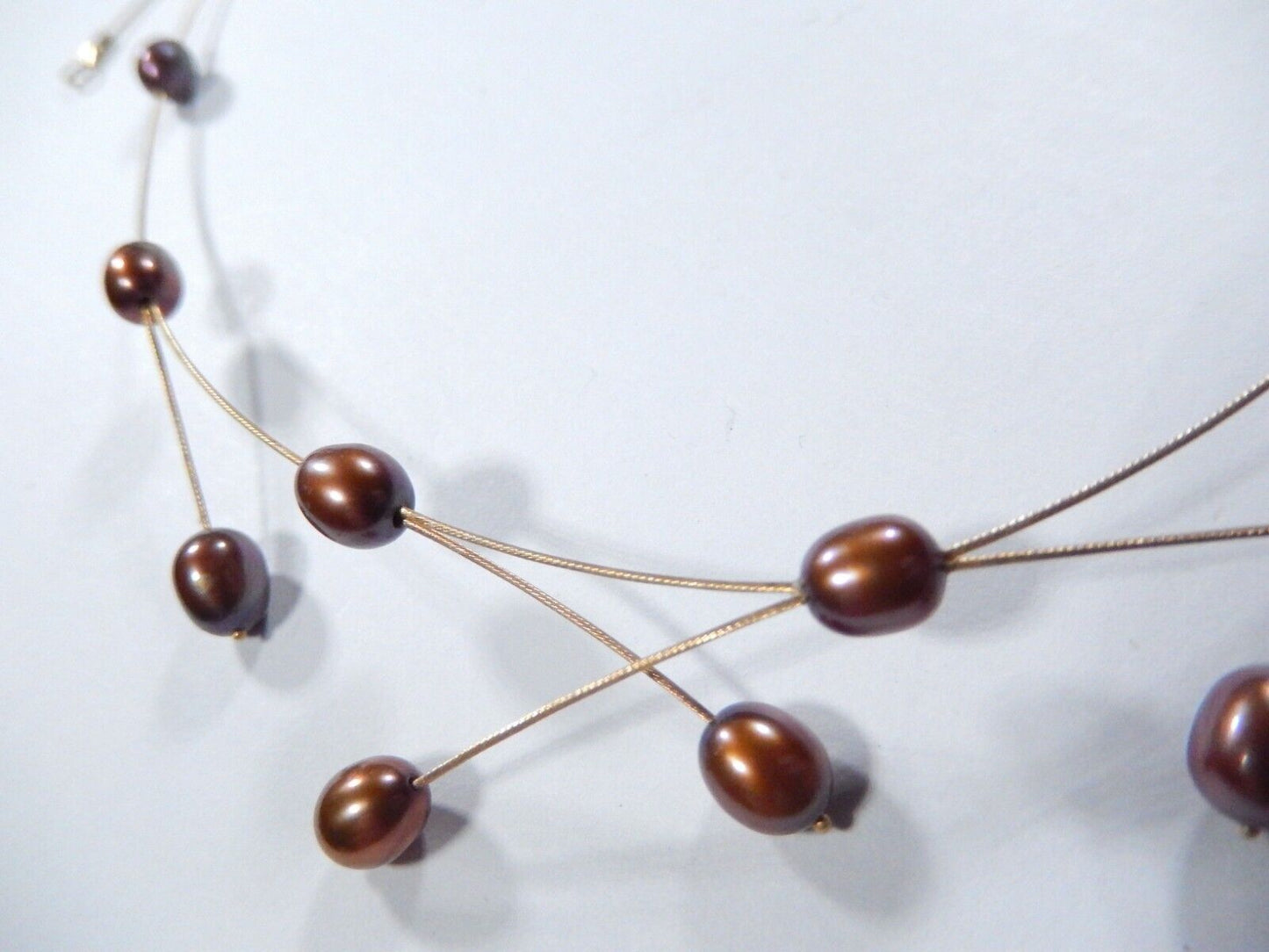 Solid 14k Yellow Gold Wire 7.5mm x 5.5mm 22 Copper Pearls  17" Necklace 9.8 gms