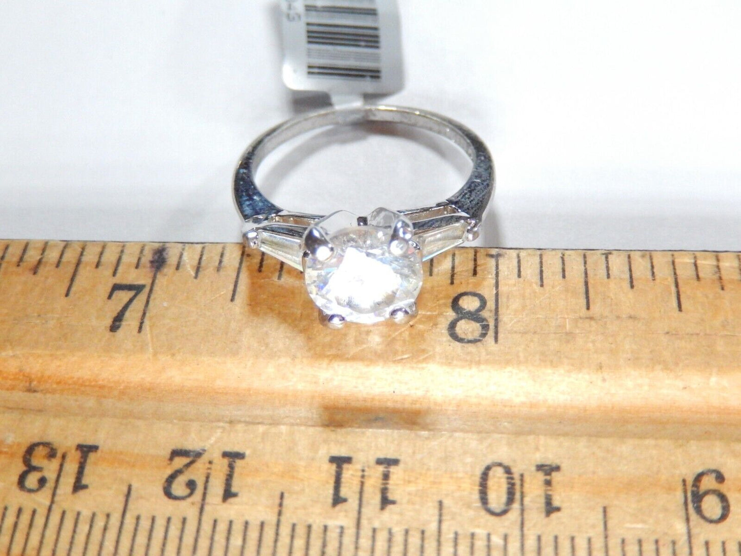 *VINTAGE*  STERLING SILVER  2.25 CT  Round Solitaire & Baguette CZ  Ring* SIZE 7