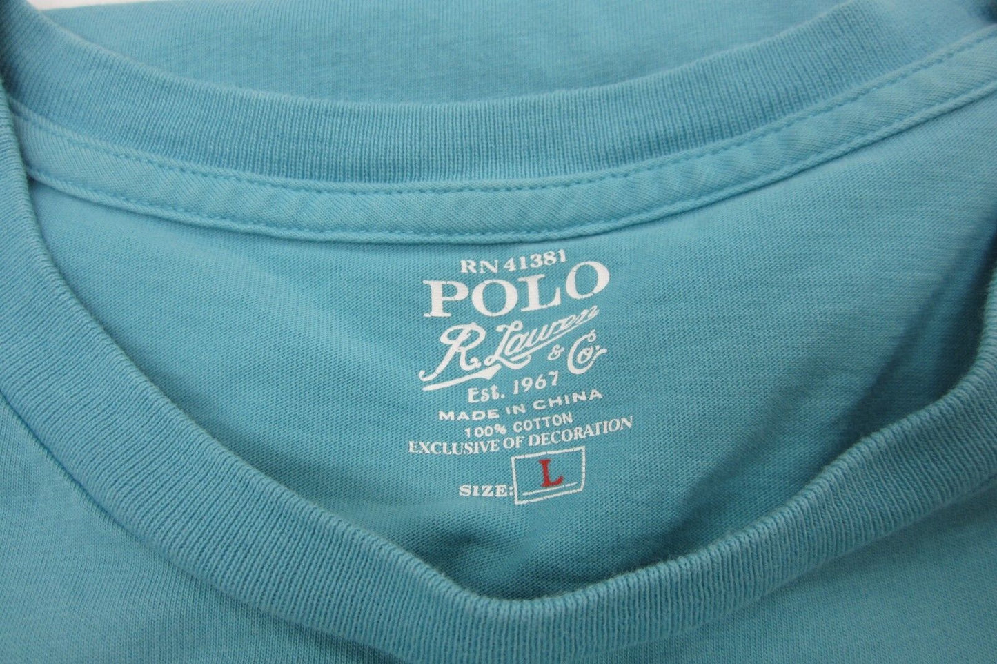 NICE Polo Ralph Lauren Unisex T Shirt Turquoise  CREWNECK  Size L