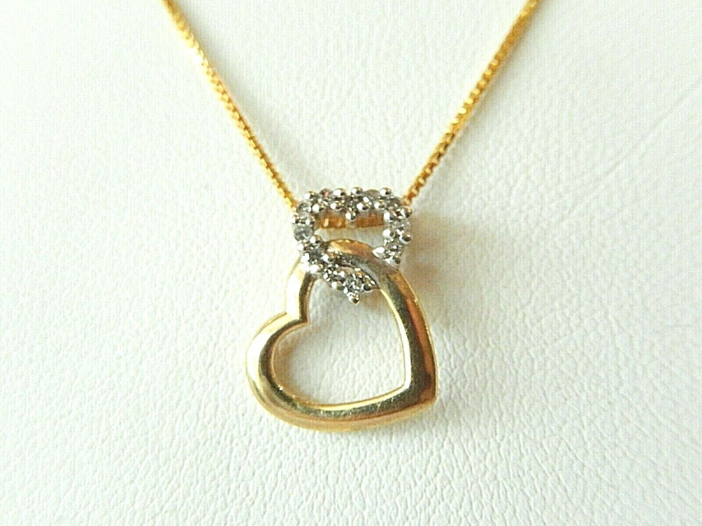 Diamond Two Hearts Linked in 10k Yellow Gold 1/10CT  Diamond Heart  w/18" Chain