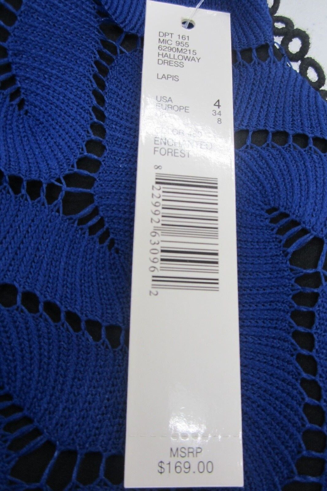 NWT Antonio Melani Halloway Dress Beautiful Deep Blue with Black Lace Size 4