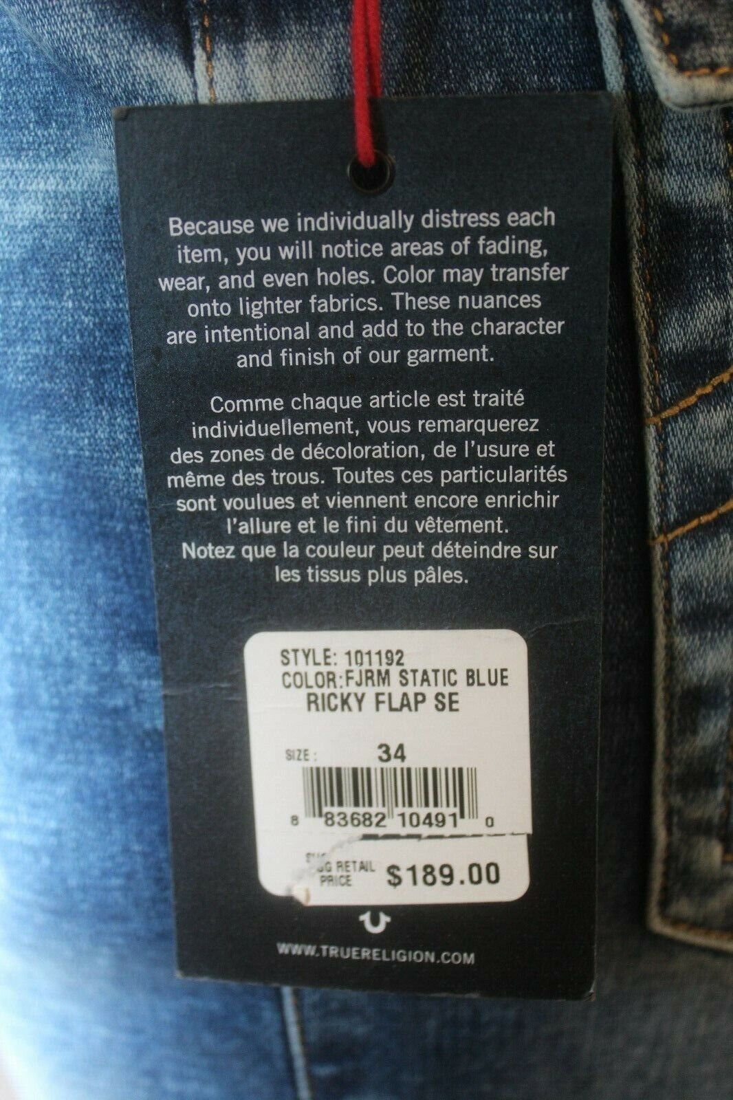 *NWT* True Religion Men's Ricky Relaxed Straight Fit Jean Static View 34 x 34