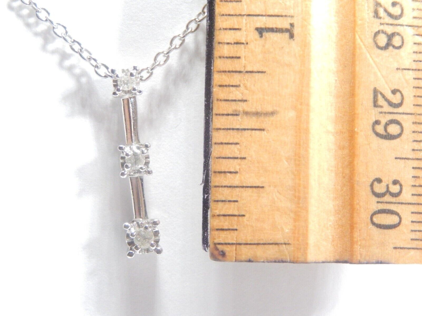 10 Karat White Gold Three Diamond Past Present Future  Pendant w/18"chain