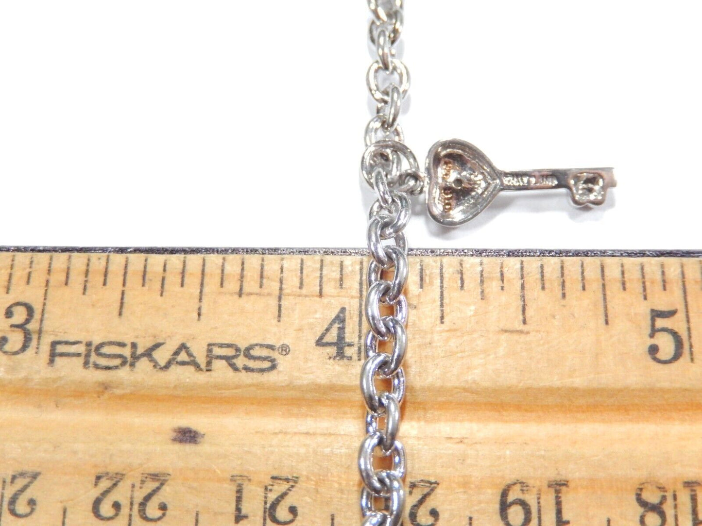 VINTAGE* Sterling Silver Charm Bracelet w / Diamond Heart - Key - Shoe Charms 7"