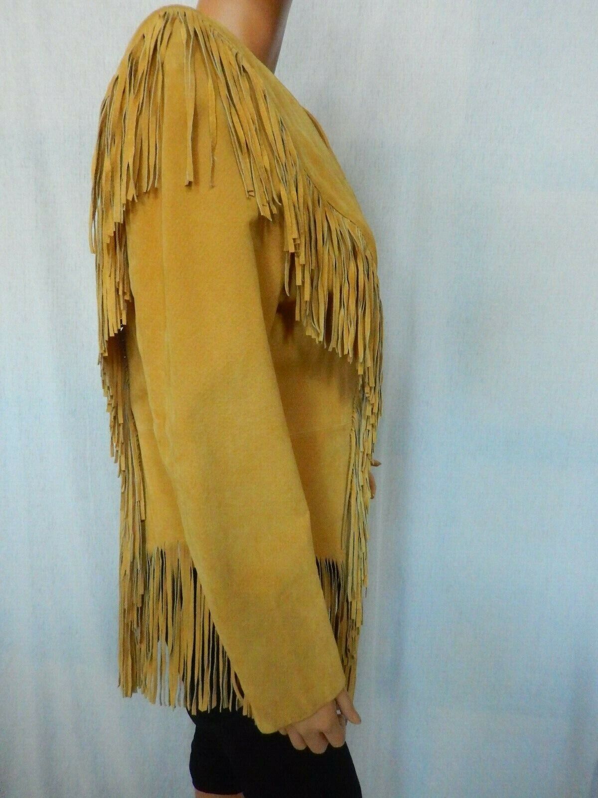 *VINTAGE* NICE Cripple Creek Tan Suede Fringe Button Front Western Jacket Sz L