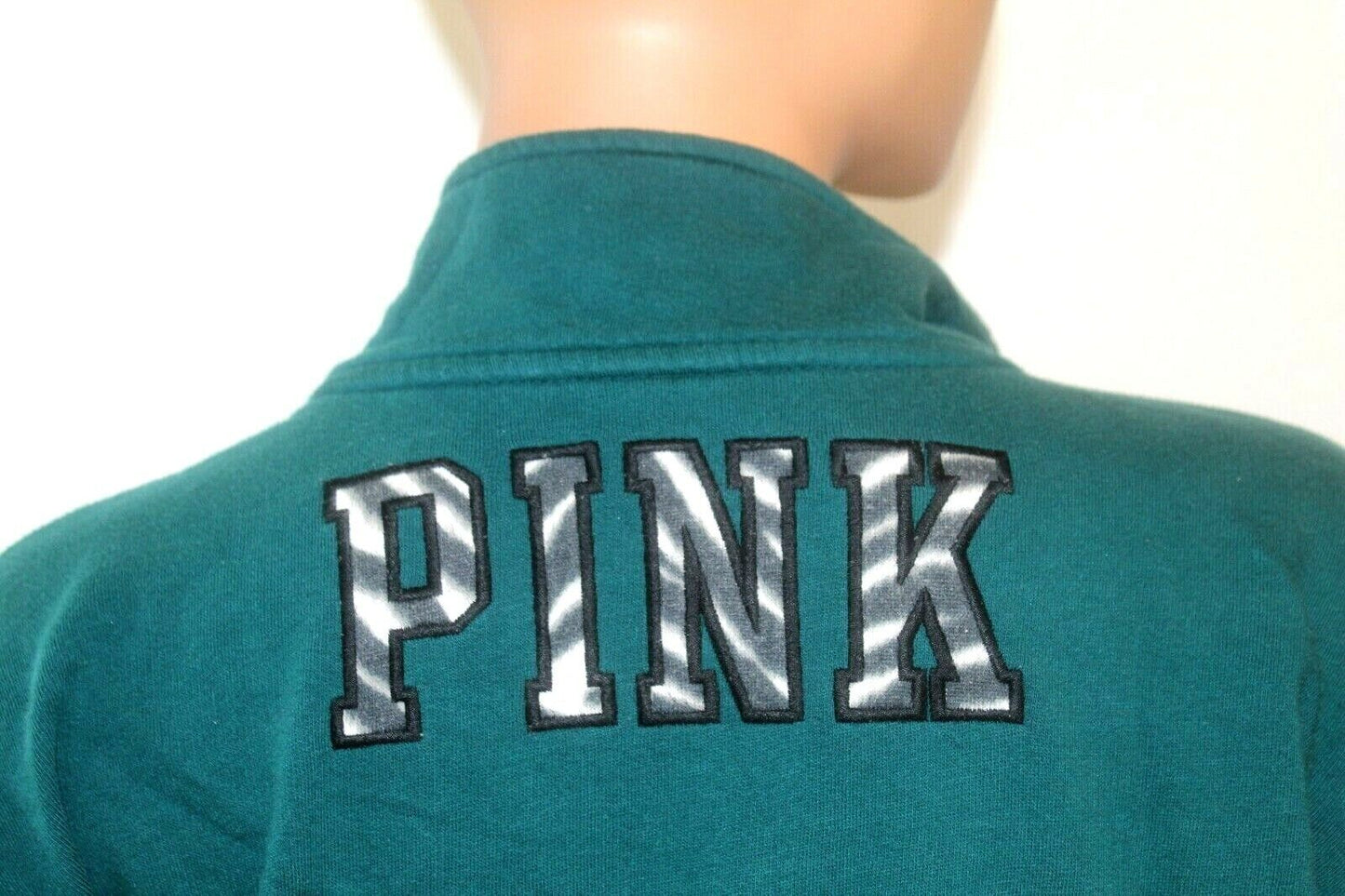 Victorias Secret Embroidered Pink 1/4 Zip Pullover Fleece Green Jacket Sz Medium