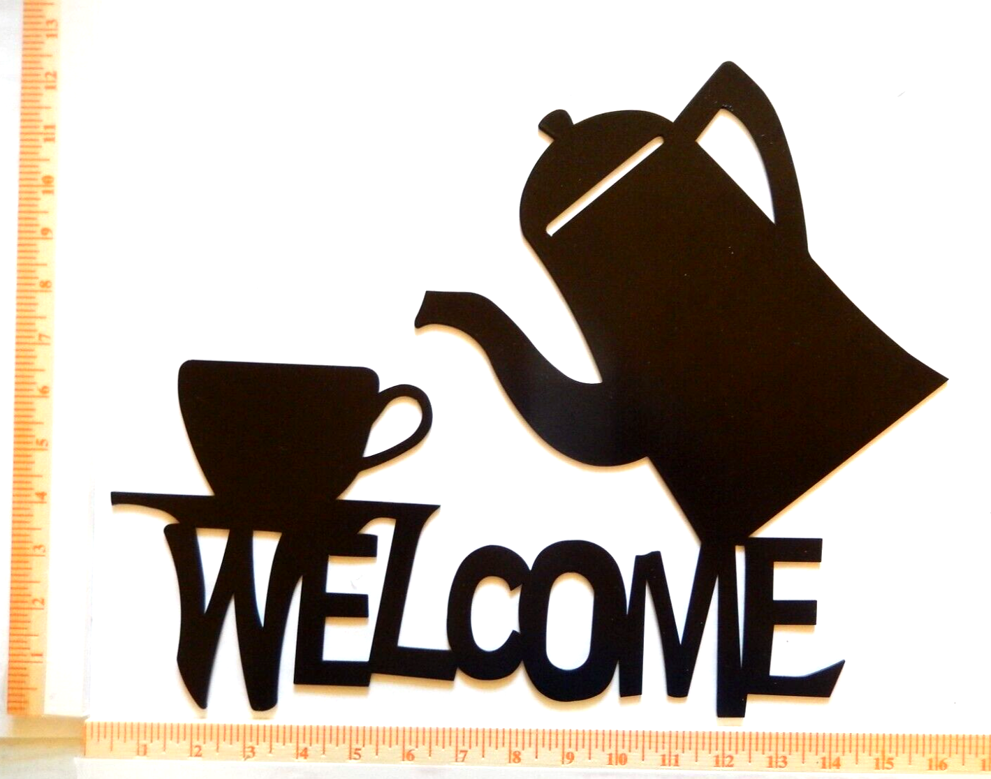 ~NEW~ LARGE - 14ga. "COFFEE POT & CUP WELCOME" Metal Wall Art - 16" x 12.5"