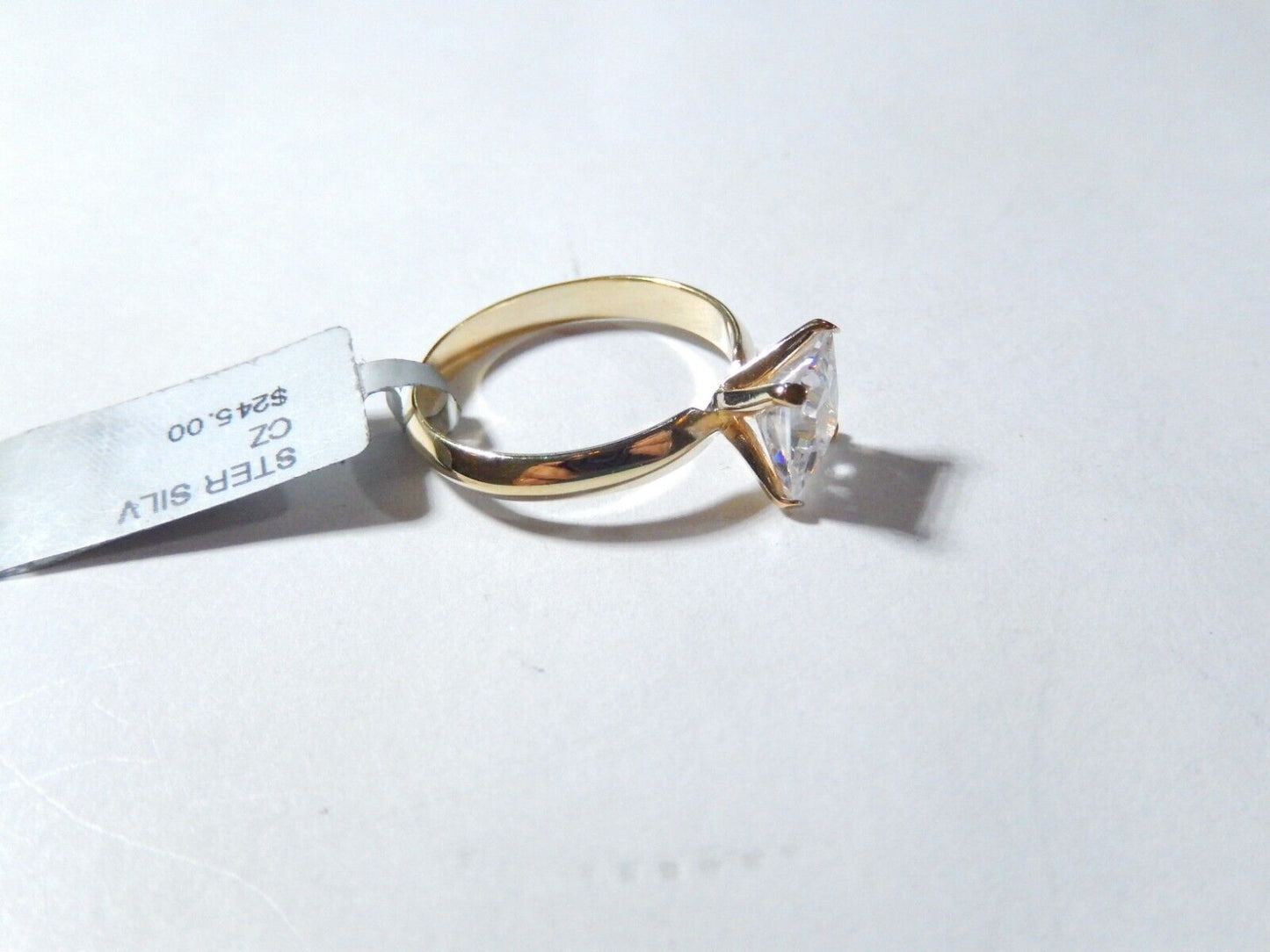 Gold Vermeil  2.00 CT Princess Cut Solitaire Sterling .925 Ring Size 8