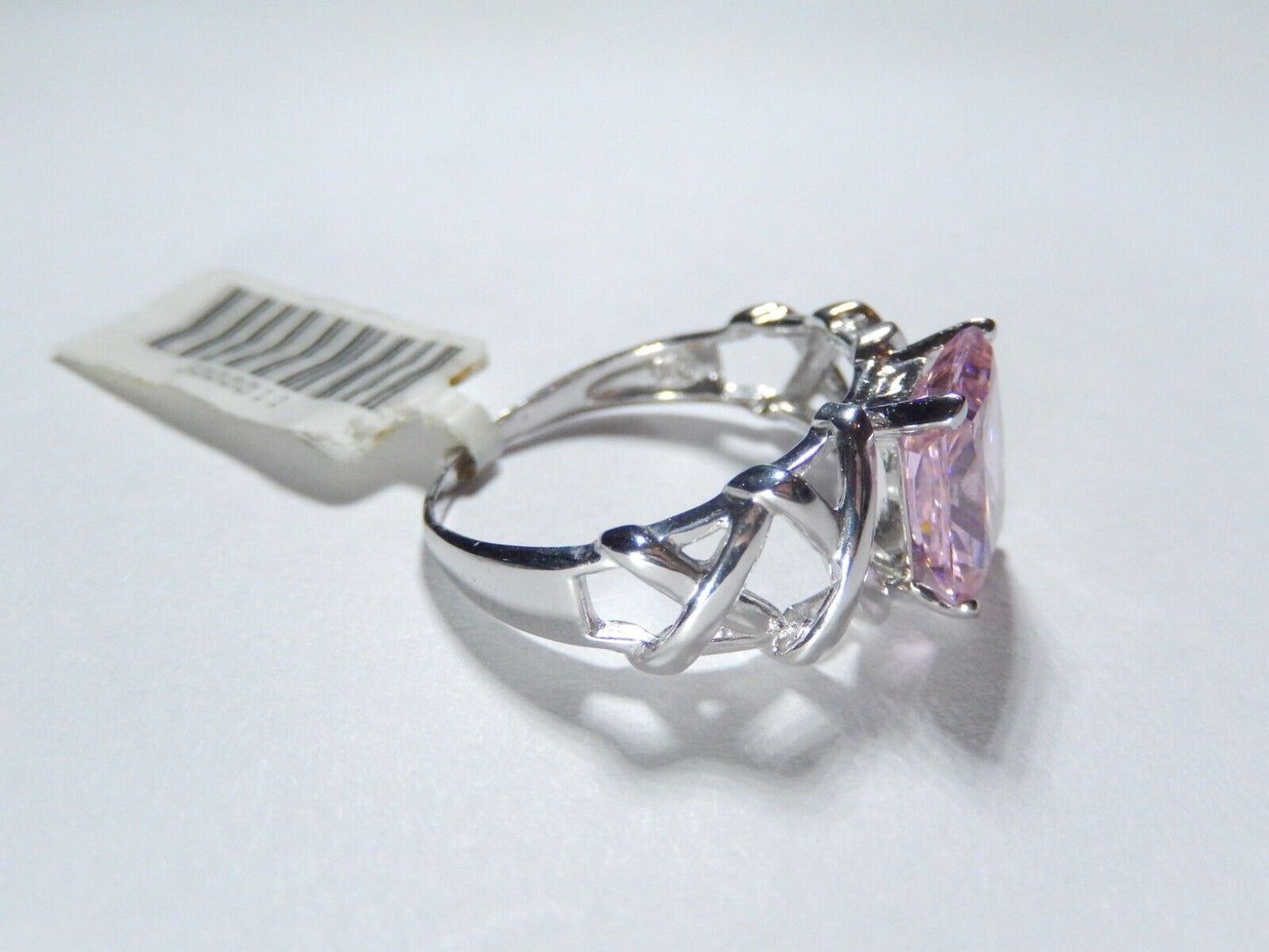 10K White Gold 3.00 CT  Pink CZ Emerald Cut Ring Size 9.25