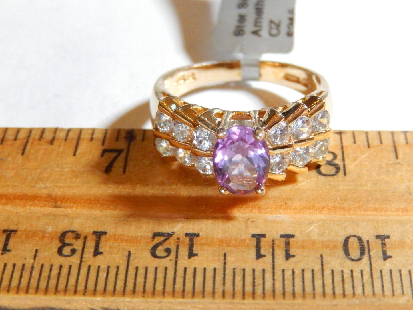 VINTAGE* Sterling Silver Gold Vermeil 2.25 CT Amethyst/CZ Statement Ring SZ8.75