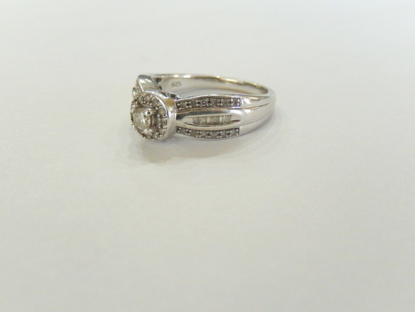*VINTAGE* "EC"  1/2CT REAL  DIAMOND WEDDING RING Sterling Silver Size 7.25