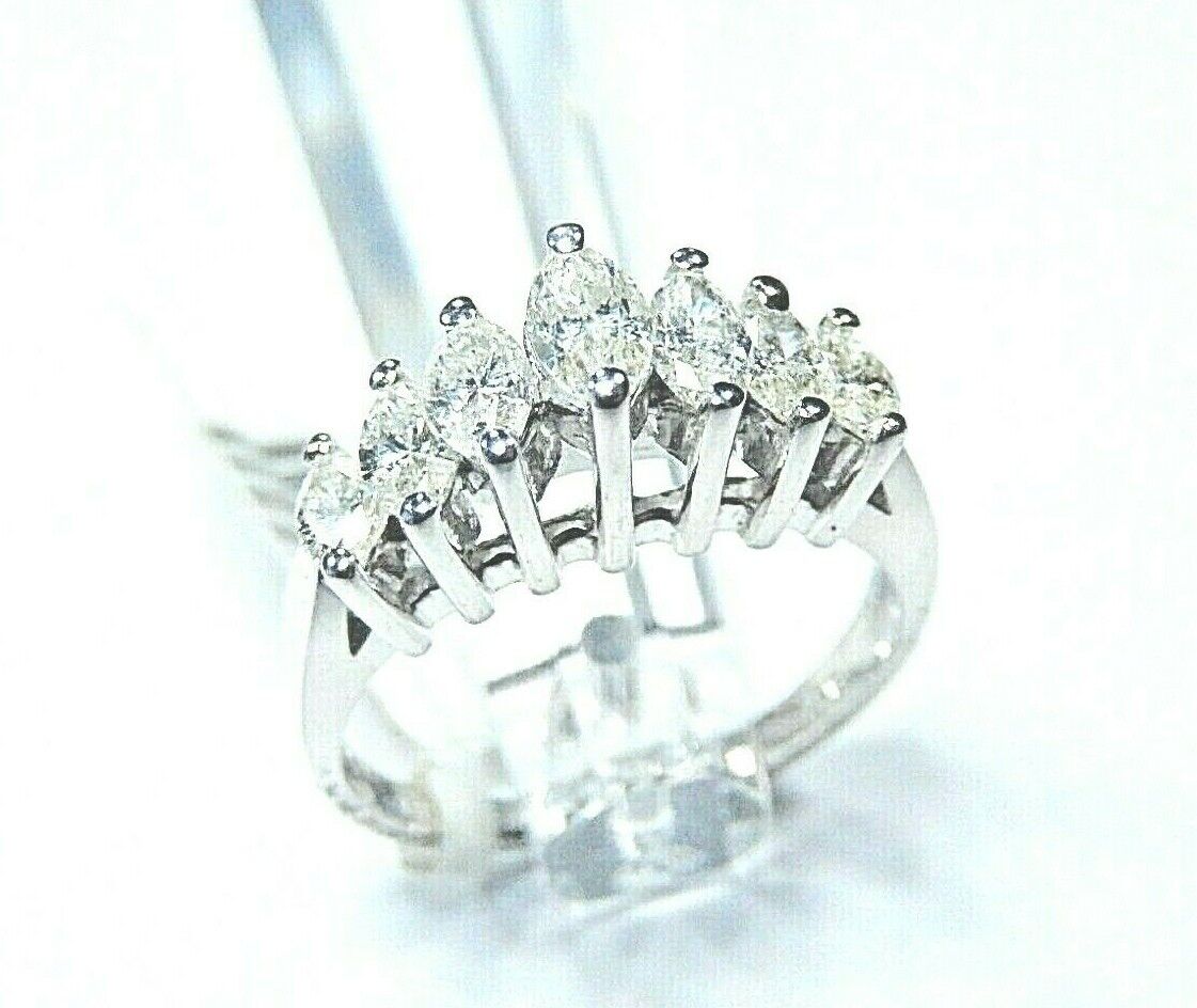 Stamped 14K  & Stamped .98 Marquise Cut 7 Graduated  Diamond Pyramid Ring