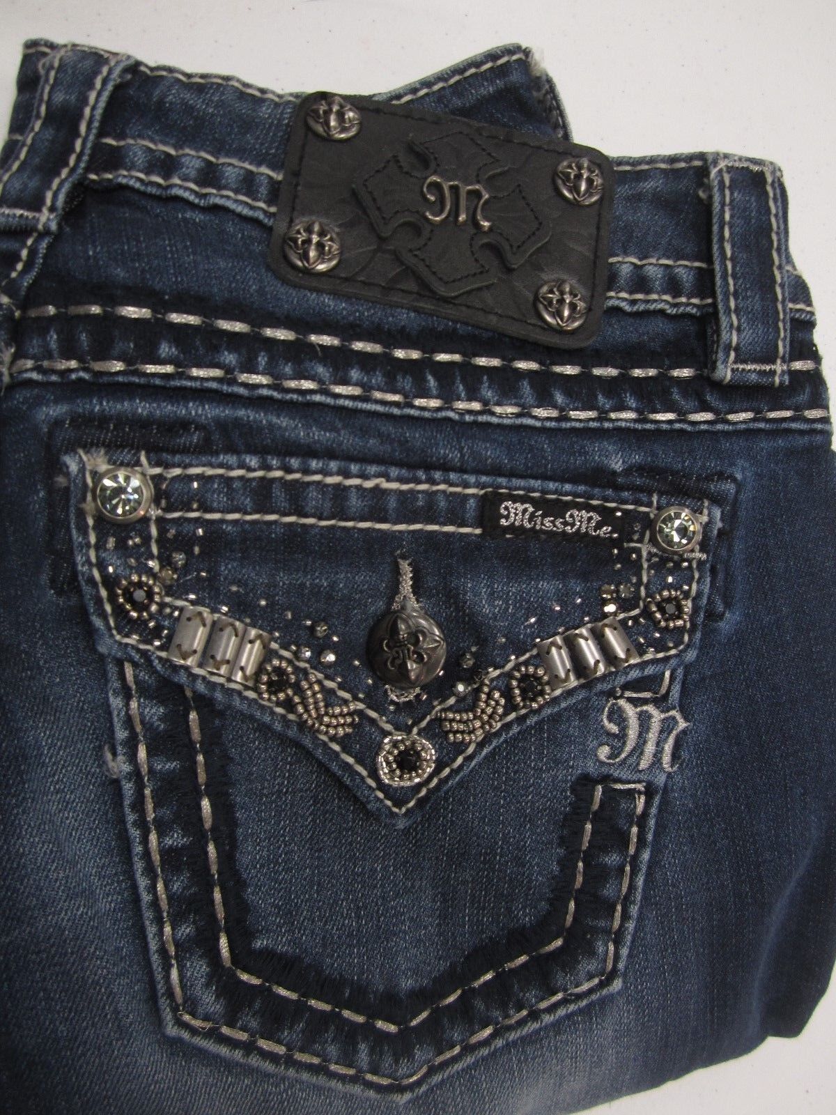 NWOT MISS ME JP5997S Super Cute Embellished FLAP SKINNY JEANS Size 26 x 31