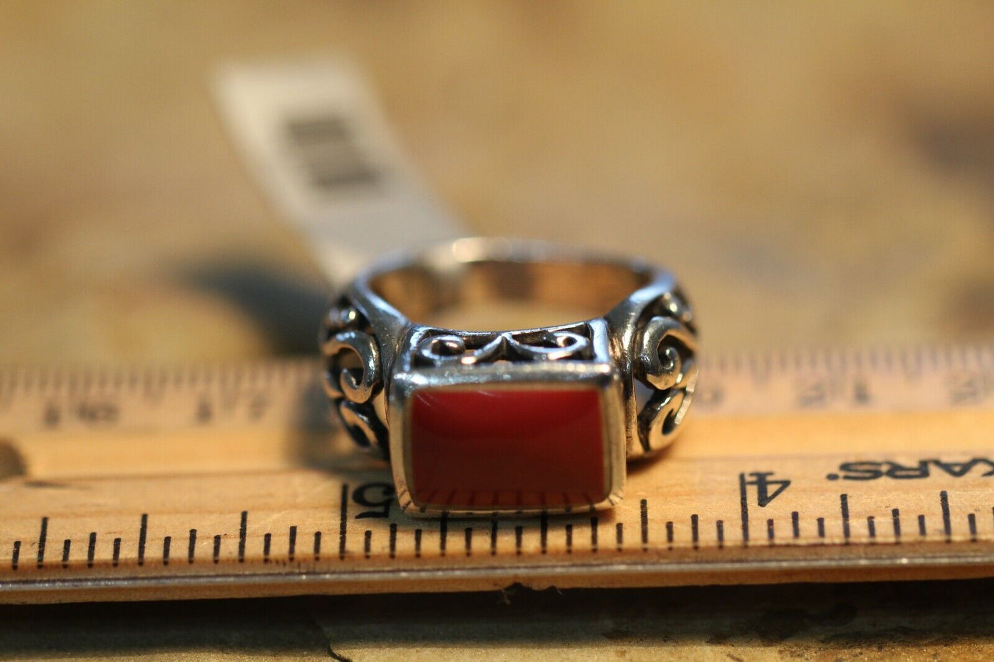 *VINTAGE*   Sterling Silver Southwest Style Coral Ring Size 7.75
