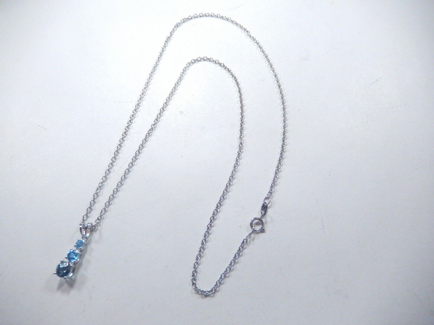 10K White Gold .75ctw 3 Stone Fancy Cut Blue Topaz  Pendant with 18" chain