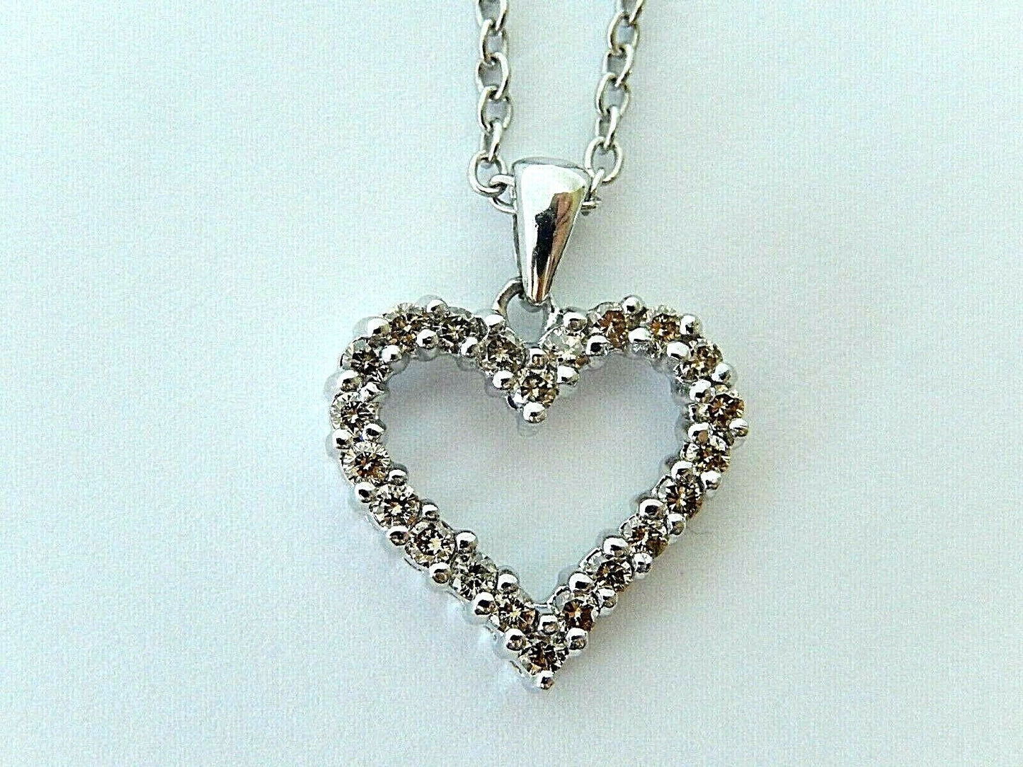 10kt White Gold Round Cognac-Brown 2/3CT Diamond Heart Pendant 16mm x 16mm