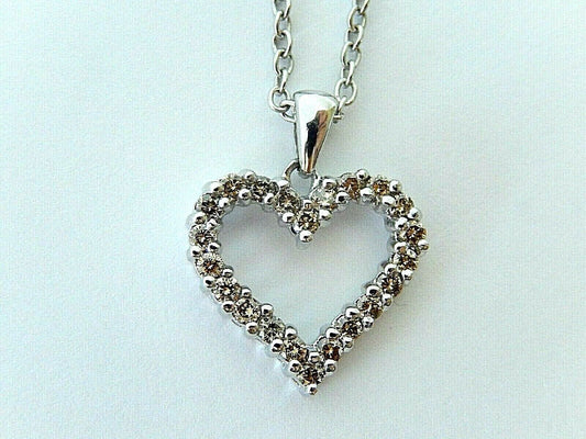 10kt White Gold Round Cognac-Brown 2/3CT Diamond Heart Pendant 16mm x 16mm