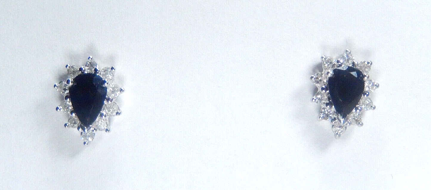 *VINTAGE*  14K White Gold 1.25CT Natural Diamonds & Sapphire Halo Stud Earrings